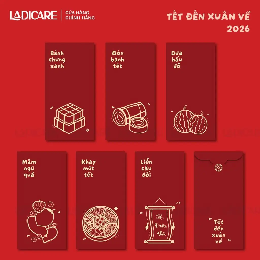 Bao lì xì Tết Việt Nam 2026 [Set 60 Cái] Thiết kế độc quyền Tết Đến Xuân Về, Hoa Nhí, Giấy C150 cán màng cao cấp