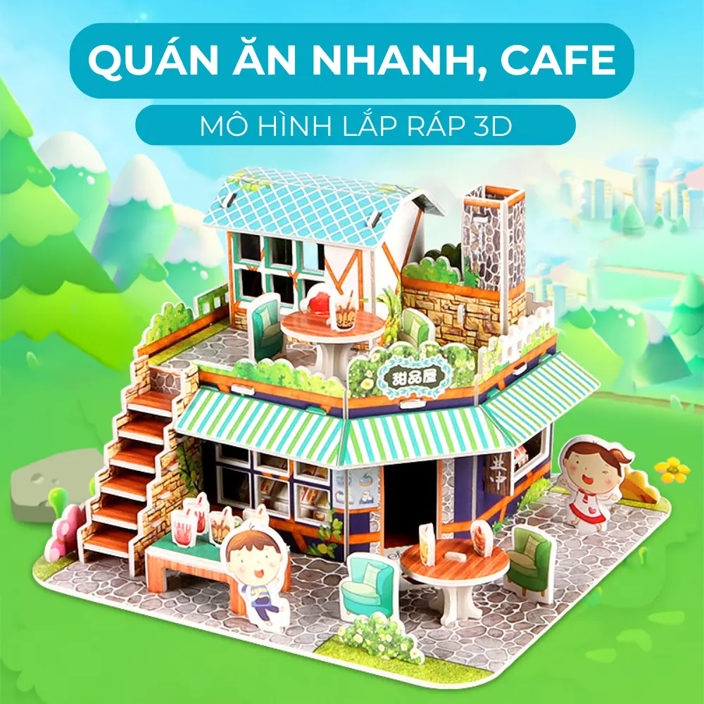 [SIZE LỚN ] Mô hình 3D Quán Trà Sữa (Khách có thể chọn nhiều mẫu phân loại)- Đồ Chơi Giáo Dục Lắp Ráp Mô Hình 3D Bằng Giấy Bìa Xốp Tháo Lắp Bộ Lắp Ráp Toy
