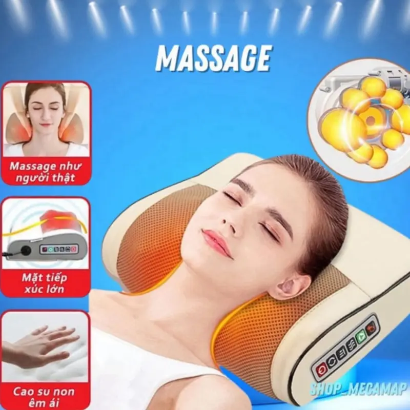 GỐI MASSAGE CỔ VAI GÁY. BI XOAY CHƯỜM NHIỆT 1