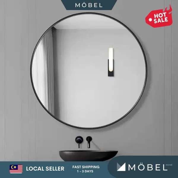 MOBEL Round Bathroom Mirror Aluminium Mirror Deco Mirror Dressing Mirror Only - (Black & White)