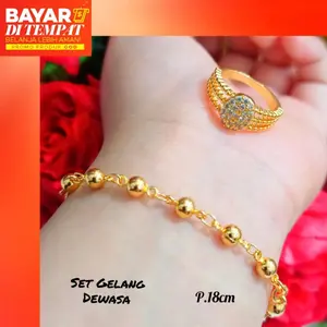 Gelang Dewasa Rantai BijiLada+cincin elegan permata Gold *tidak karat* - Kuning