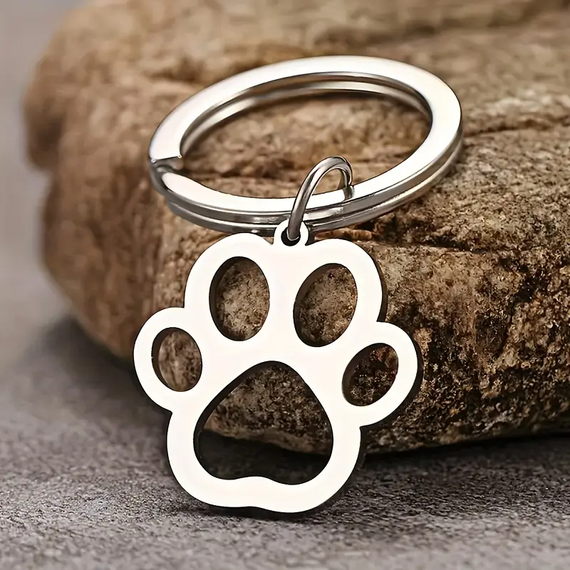 A Stainless Steel Dog Paw Print Keychain, Cartoon Dog Animal Footprint Pendant, Circular Keychain With Loop Closure, Women's Fashion Accessory, Ideal Choice For Valentine's Day Decoration 0