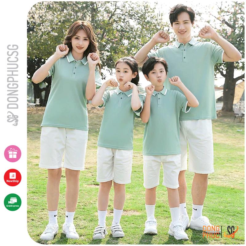 Áo gia đình có cổ polo màu xanh vỏ đậu chất vải cá sấu dày dặn đủ size bé trai gái làm đồng phục | DONGPHUCSG