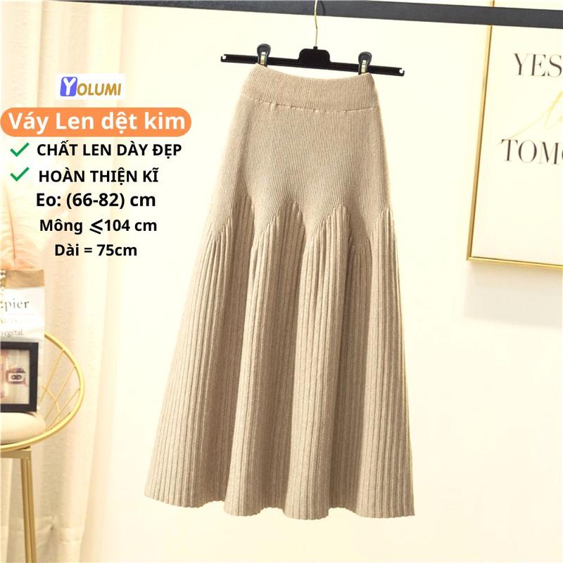 Chân Váy Len Dệt Kim Thu Đông Dáng Chữ A Vải Len Gân Nổi Mềm Mại Dày Dặn YOLUMI Nữ Women  midi vay  capchun Khuy
