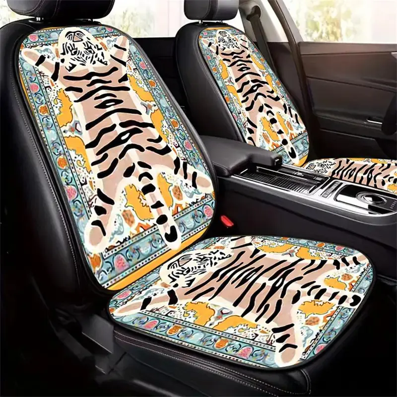 Cartoon Tiger Pattern Car Seat Cover, Breathable All-season Polyester Cushion for Rear and Front Seats, Car Interior Accessories for 95% Cars, SUVs, Sedans, Vans 5