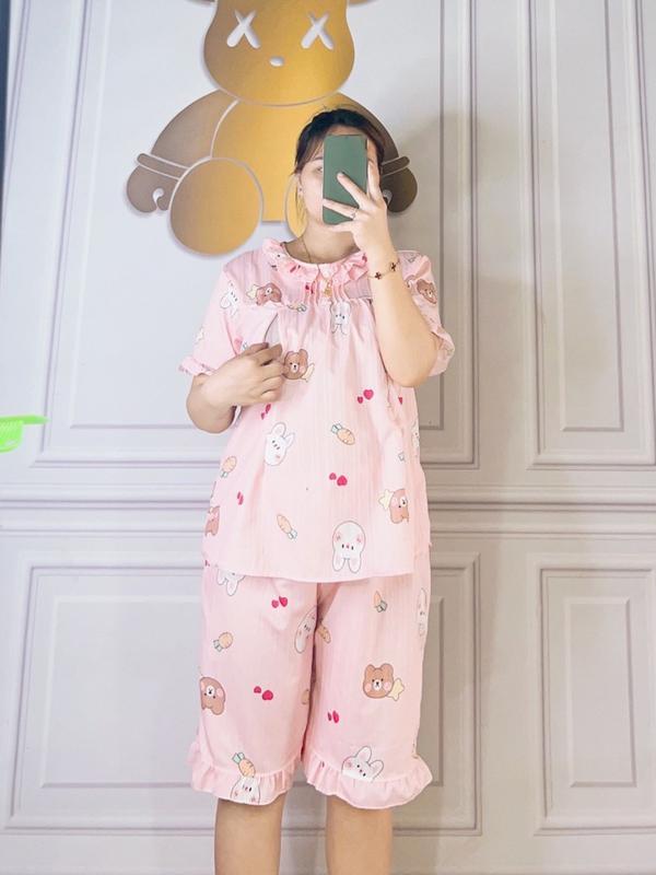 Bộ quần áo bầu sau sinh Lửng MÙA HÈ chất đũi mềm mát có bigsize từ 40-82kg 2
