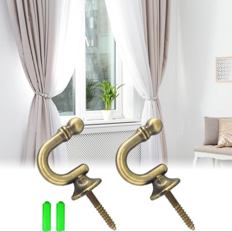 Curtain Lacing Hook, 2 Counts Metal Ball End Lacing Hook, Window Curtain Support Hook, Screw-in Key Hanger Hook 3