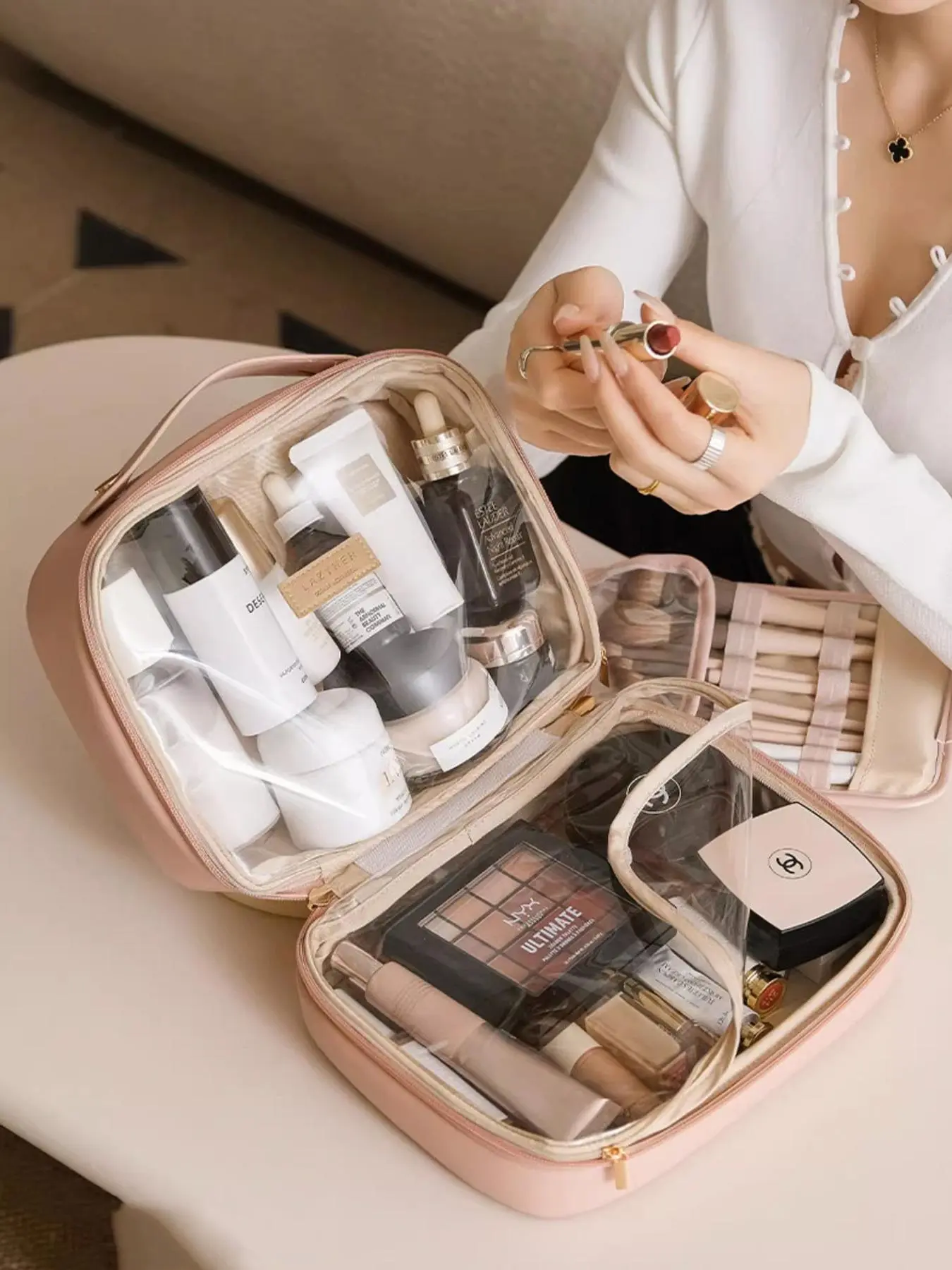 Large Capacity Makeup Storage Bag, Portable Waterproof Travel Storage Bag, Cosmetic Organizer, Zipper Makeup Bag