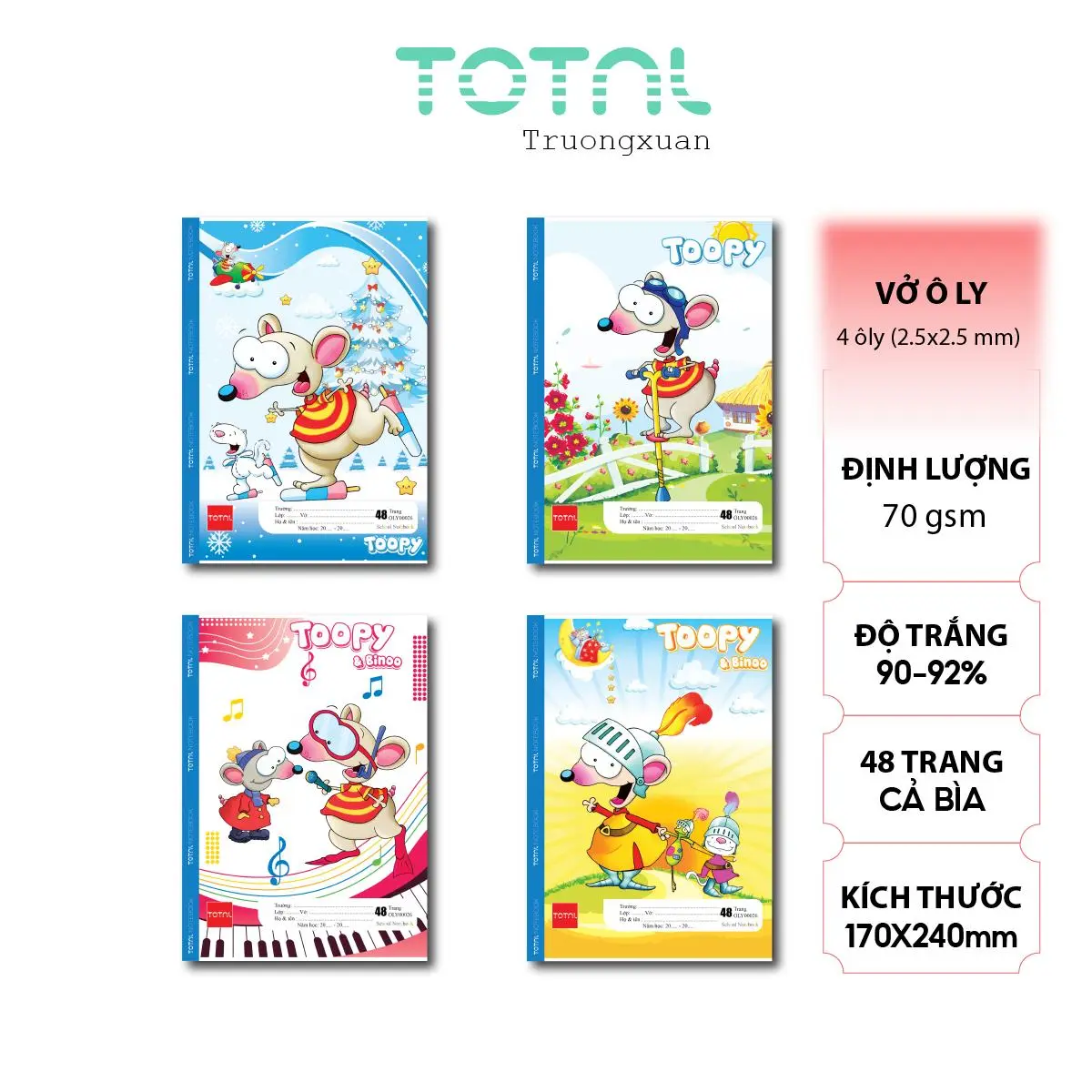 Combo 5 quyển Vở 4 ôly Cao cấp 6 sao (2.5x2.5mm) Total Toopy - 48 trang.Mã:OLY27
