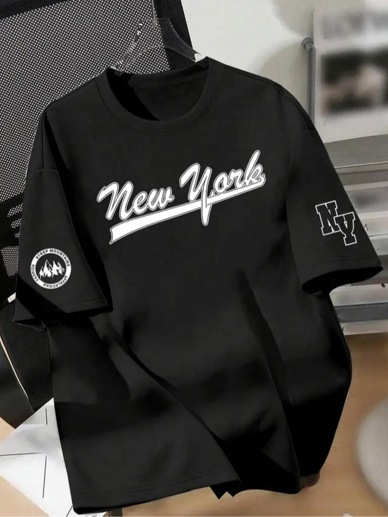 Product Introduction of Men's New York Letter Print Round Neck Tee, Regular Fit Casual Comfortable Breathable Short Sleeve Crew Neck T-shirt for Summer, Fashion Men's Top for Daily Wear 1