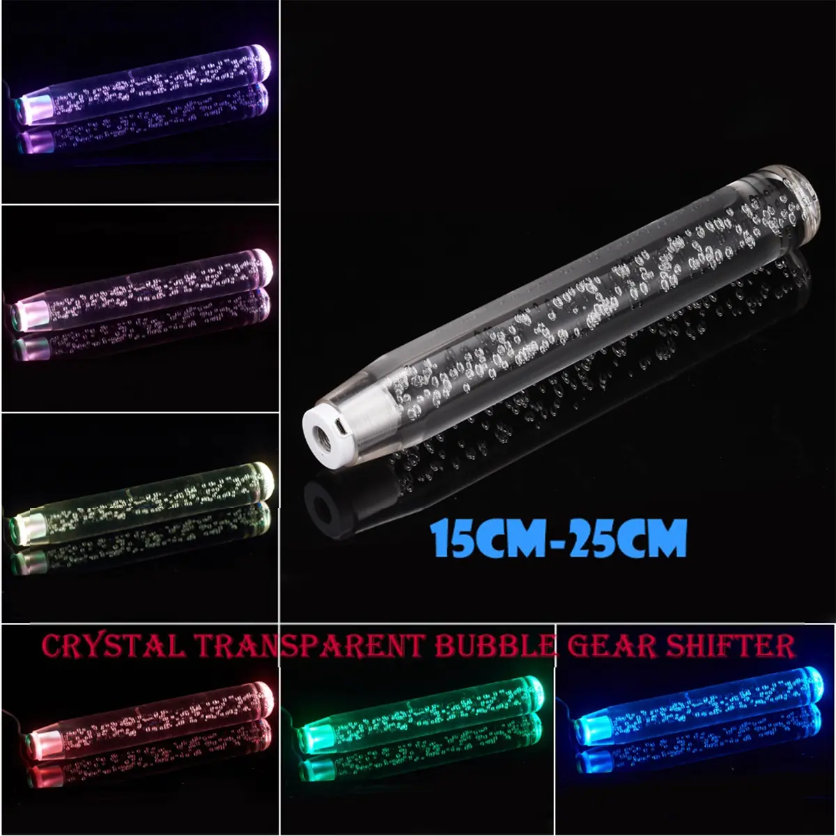 COD Car LED Light RGB Shift Knob Stick Crystal Transparent Bubble Gear Shifter 10cm-30cm Multicolor Gradient Fit Most Car