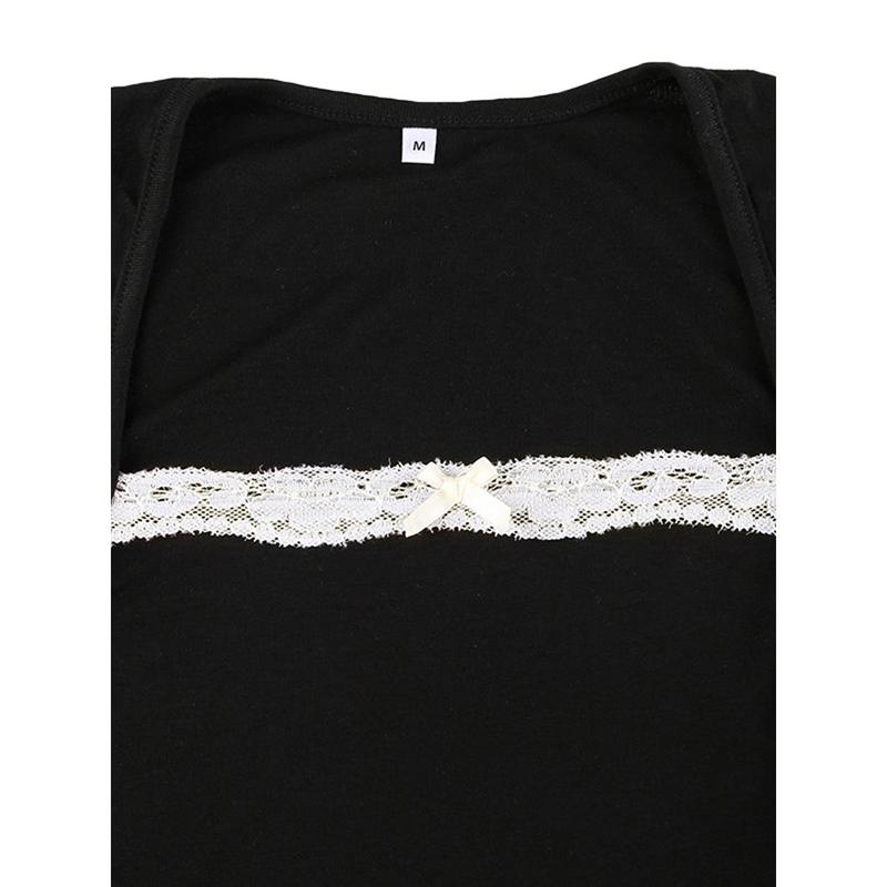 Product Introduction of Fairycore Lace Trim Suqare Collar T-shirt Korean Grunge Long Sleeve Slim Fit Tees Cottage Y2K Aesthetic Retro Milkmaid Crop Top 36