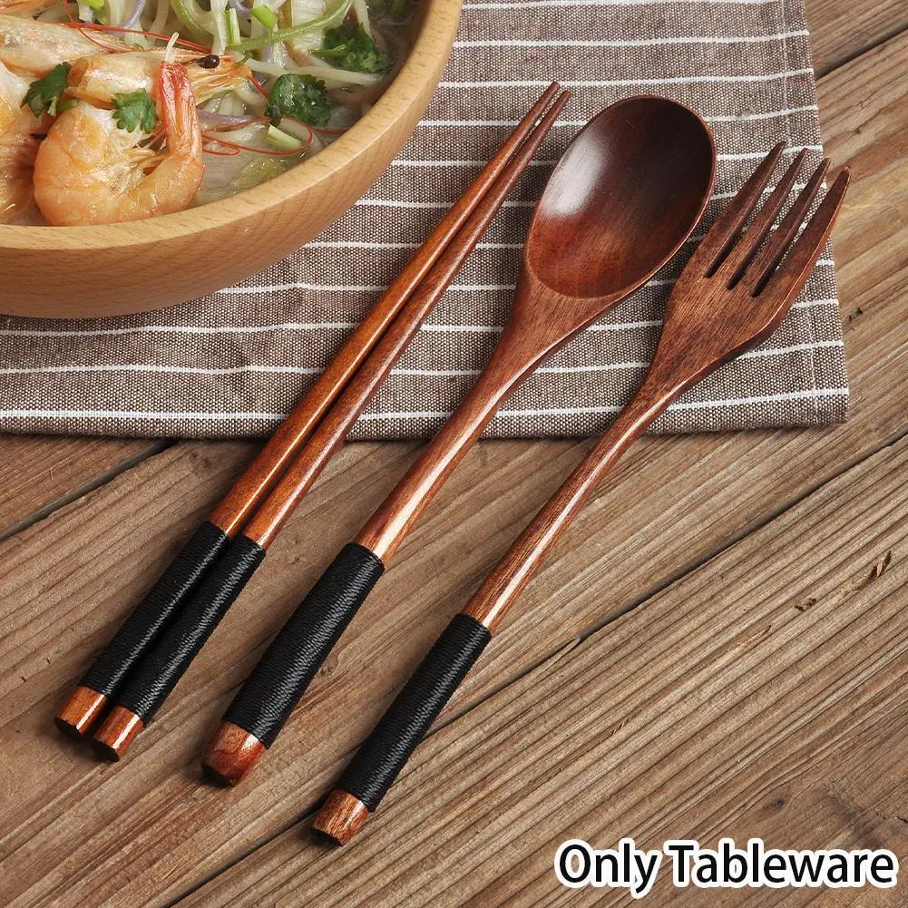 Bộ Đồ Ăn Bằng Gỗ, Phong Cách Hàn Quốc, Sáng Tạo, Bộ Ba Món, Muỗng Gỗ Màu Sắc, Tay Cầm Dài, Thích Hợp Cho Các Cặp Đôi, Đũa, Bộ Đồ Ăn Cầm Tay