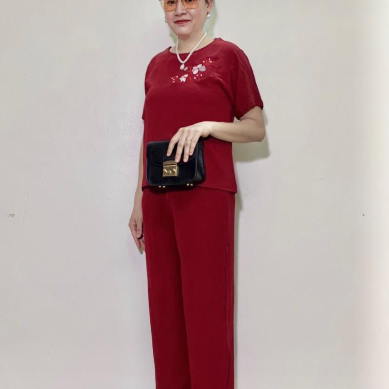 Đồ Bộ Trung Niên, Bộ Tay Cộc Áo thêu Hoa Mai Quần Dài thêu hoa Nữ Women 5