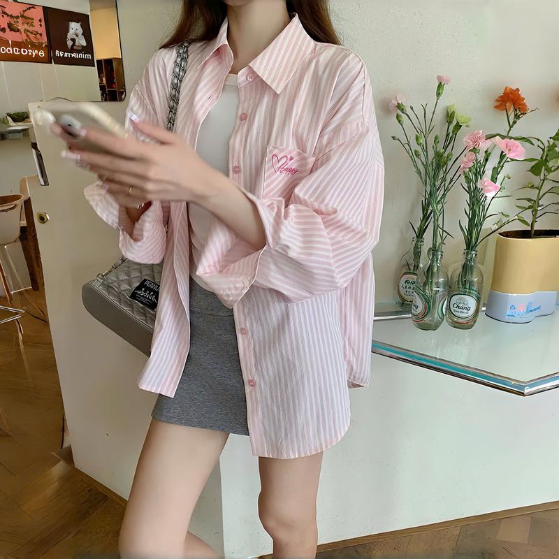 Áo sơ mi nữ form rộng 2N Unisex somi khoác ngoài thêu chữ Happy 5