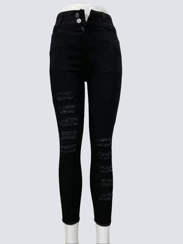 Quần Jean Nữ AKJ L26 Lỡ 2 Nút Màu Đen Cotton Co Giãn (38-72kg) Women Jean 0