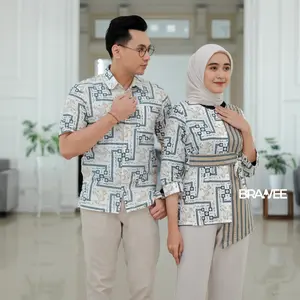 BRAWEE Baju Batik Wanita Modern Motif Grafiti Ijo Katun Panjang Atasan Cewek Salur Pendek Kerja Stripe Dewasa