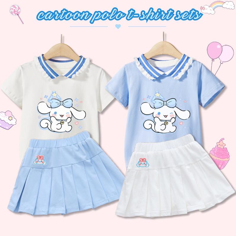 Bộ Váy Xếp Ly Hoạt Hình Cho Trẻ Em, Thiết Kế Cinnamoroll, Bông Thoáng Khí, Áo POLO, Thích Hợp Cho Bé Gái, Ngọt Ngào Và Đáng Yêu, Váy JK, Có Độ Bền Cao