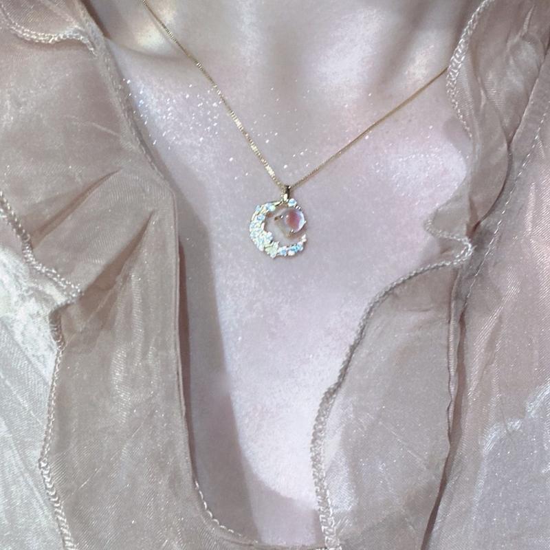Product Introduction of Titanium Steel Necklace Moonstone Necklace Female Light Luxury Minority Simple Colorful Moon Clavicle Chain 7