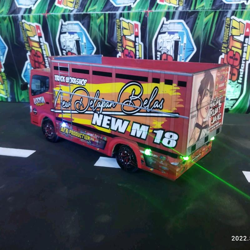 Miniatur Truk Oleng Wahyu Abadi Triplek dengan Roda Kayu Solid Bubut Cetak Bundar - Led, Toy, Bak, Lampu 3