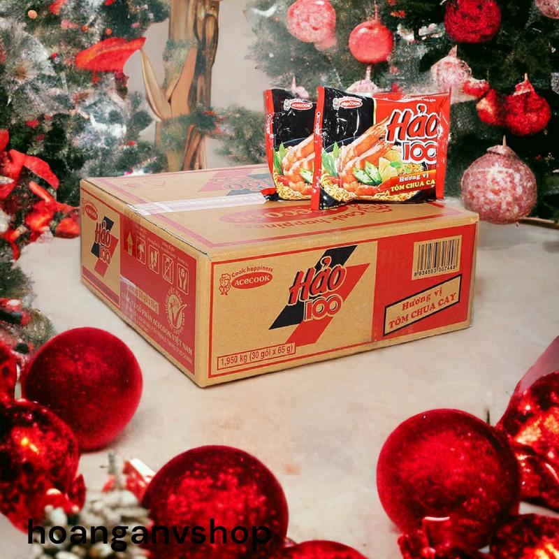 Mì Hảo 100 Tôm Chua Cay 65g Gói - Bột Mì Dầu Shortening Tinh Bột Khoai Mì Muối Và Dịch Chiết Xuất Từ Cá - Miến