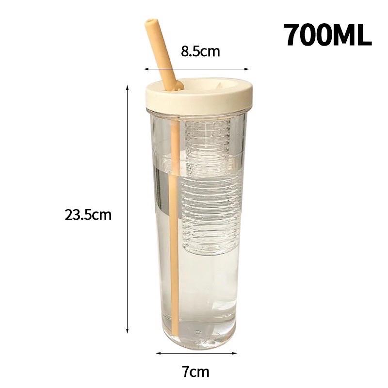 Bình Nước Detox Trong Suốt Dung Tích 700ml Có Ống Hút Tiện Dụng có thể gập lại, có ngăn đựng trái cây 2