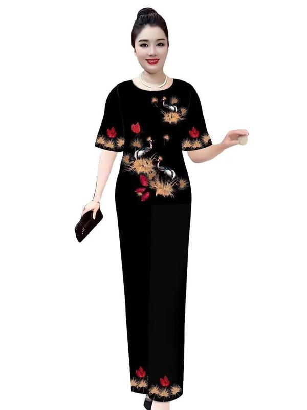 ĐỒ BỘ LỤA SAO BĂNG IN HOA  CAO CẤP CHO MẸ CHO BÀ, mặc nhà, đi chơi, du lịch... Đủ size 40-85 ký ạ Áo Top   Nhung Sen Voi Quần Nữ Women Hoa Sen