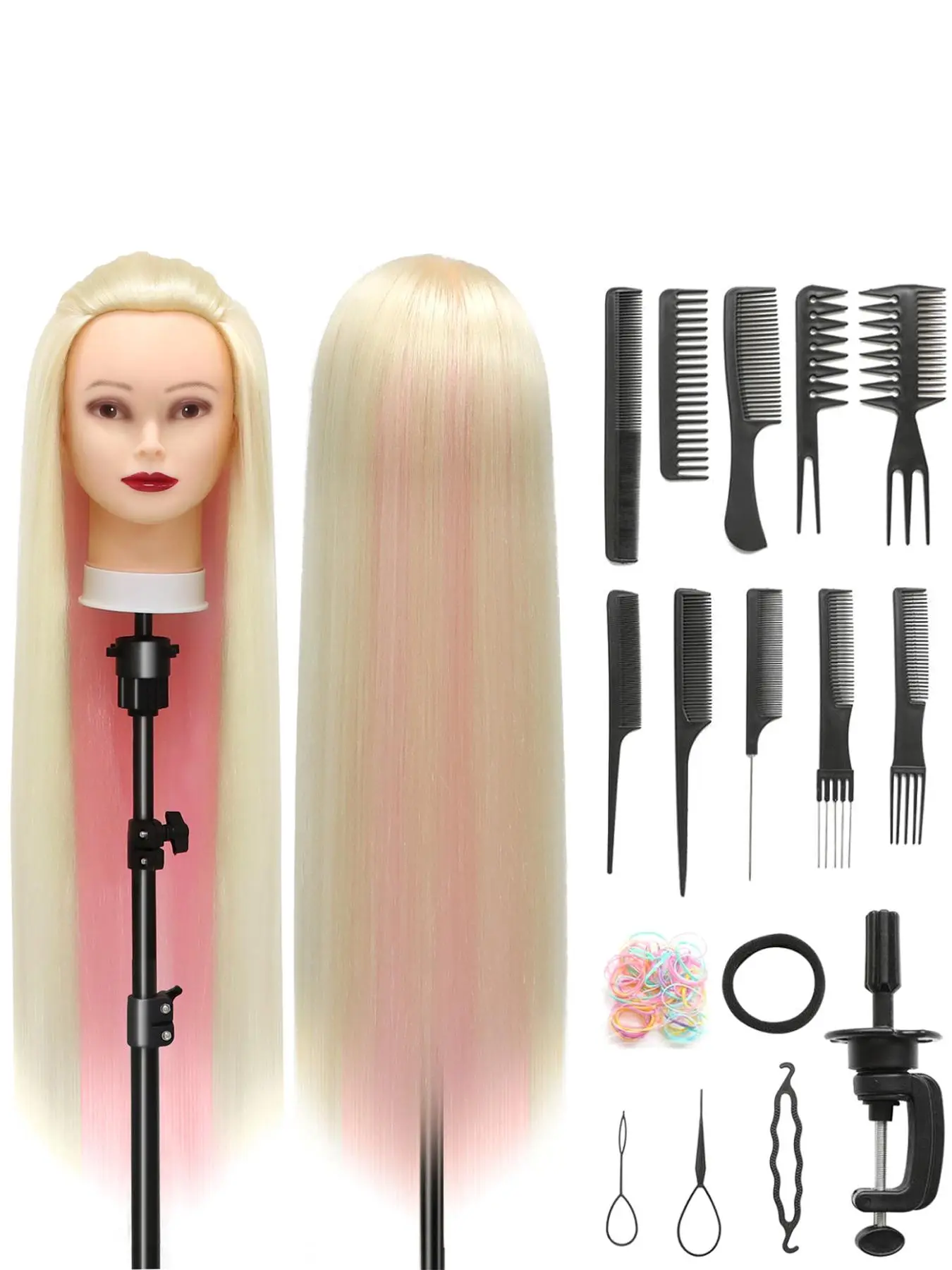 Hairdresser Styling Head with 10 Combs, Hairdresser Training Head with Free Clamp & Diy Set, Professional Hair Styling Head for Braiding, Training Head for Hairdresser, Barber, Cosmetologist
