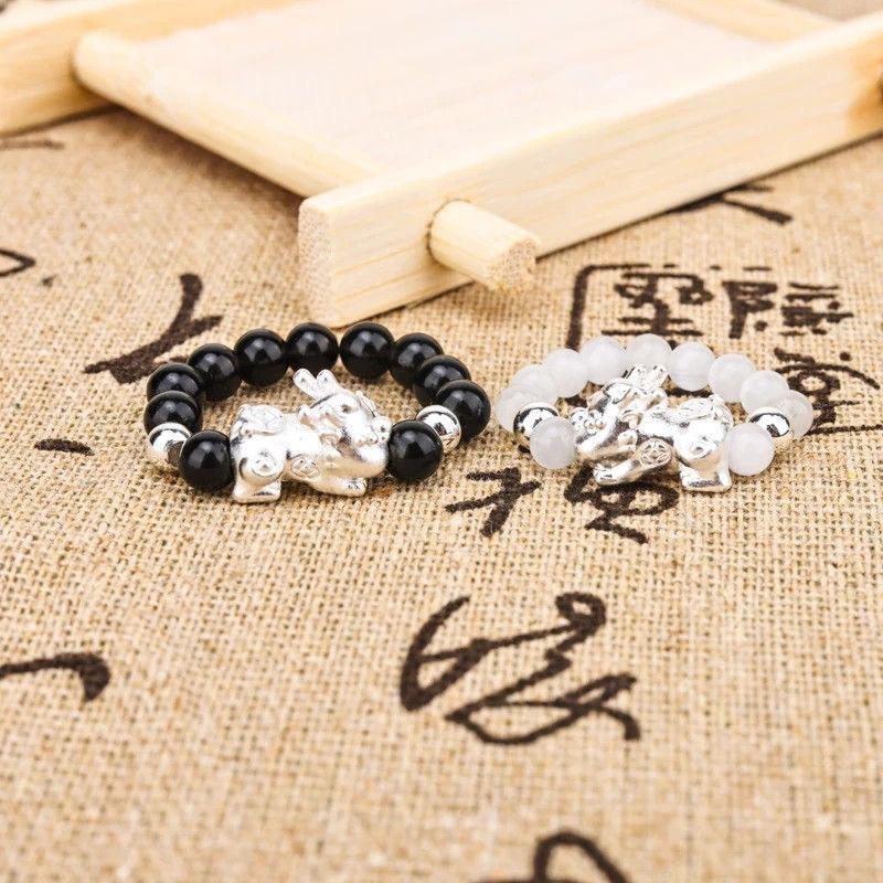 Product Introduction of Simple COH Love Pixiu Ring Golden Lucky Beads Lucky Couple Ring Niche Woven Ring 3