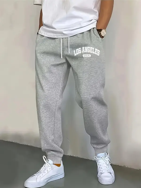 Men's Letter Print Jogger Pants, Regular Fit Casual Comfy Sweatpants for Spring & Fall, Men's Trousers for Daily Wear 1