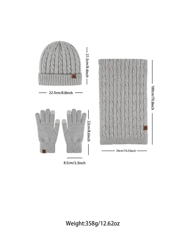 Men's Solid Color Knit Hat & Scarf & Gloves Set, Casual Warm Three-piece Knitwear Set for Fall & Winter, Fashion Accessories for Men 1
