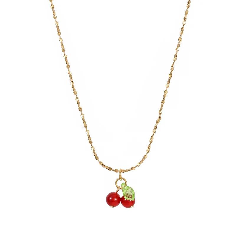 Product Introduction of Stainless Steel Cherry Necklace, Cute Bead Pendant Necklace, Ladies' Wedding Jewelry, Birthday Gift Necklace 5