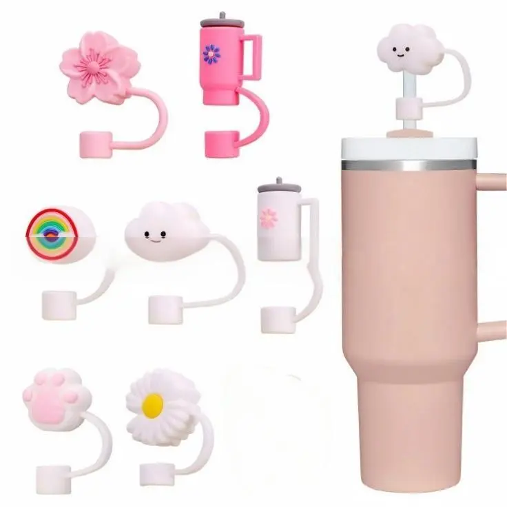 Tutup Sedotan Botol Air - 6 pcs Penutup Sedotan Silikon 10mm, Dapat Diujiulang, Anti-Debu, Penutup Sedotan Botol Air Lucu, Pola Kartun Gambar tutup sedotan tumblers