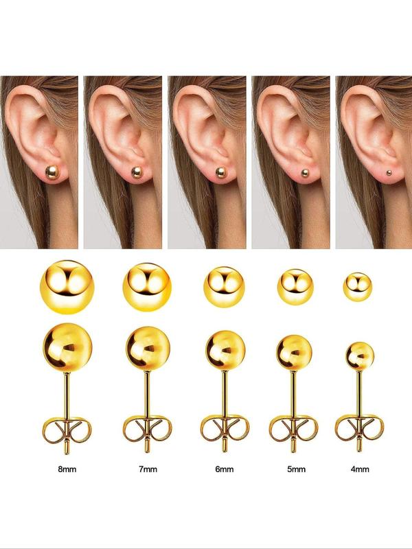 S925 Sterling Silver Round Ball Design Stud Earrings, 1/4/6 Pairs Fashionable Mixed Size Stud Earrings for Women & Men, Trendy All-match Jewelry for Birthday Gift 8