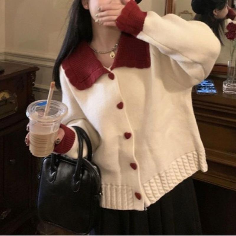 Áo Khoác Len Nhẹ Nhàng, Phong Cách Nhật Bản, Dành Cho Nữ, Mùa Thu Và Mùa Đông, Thiết Kế Đẹp Lười Biếng, Tình Yêu Độc Đáo Cổ Búp Bê Mềm Mại Và Nếp, Áo Cardigan Dệt Kim, Trung Tâm Mua Sắm Thời Trang FAFA VNM