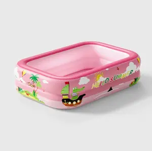 [Free Box] 120cm PINK swimming pool Kolam Tiup Kotak 2 Ring Crystal Rectangular KERANJANG KUNING Anak Lem FREE BOX