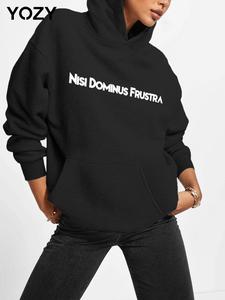 YOZY Women's Letter Print Drop Shoulder Sweatshirt, Casual Long Sleeve Round Neck Pullover for Fall & Winter, Women's Clothes for Daily Wear