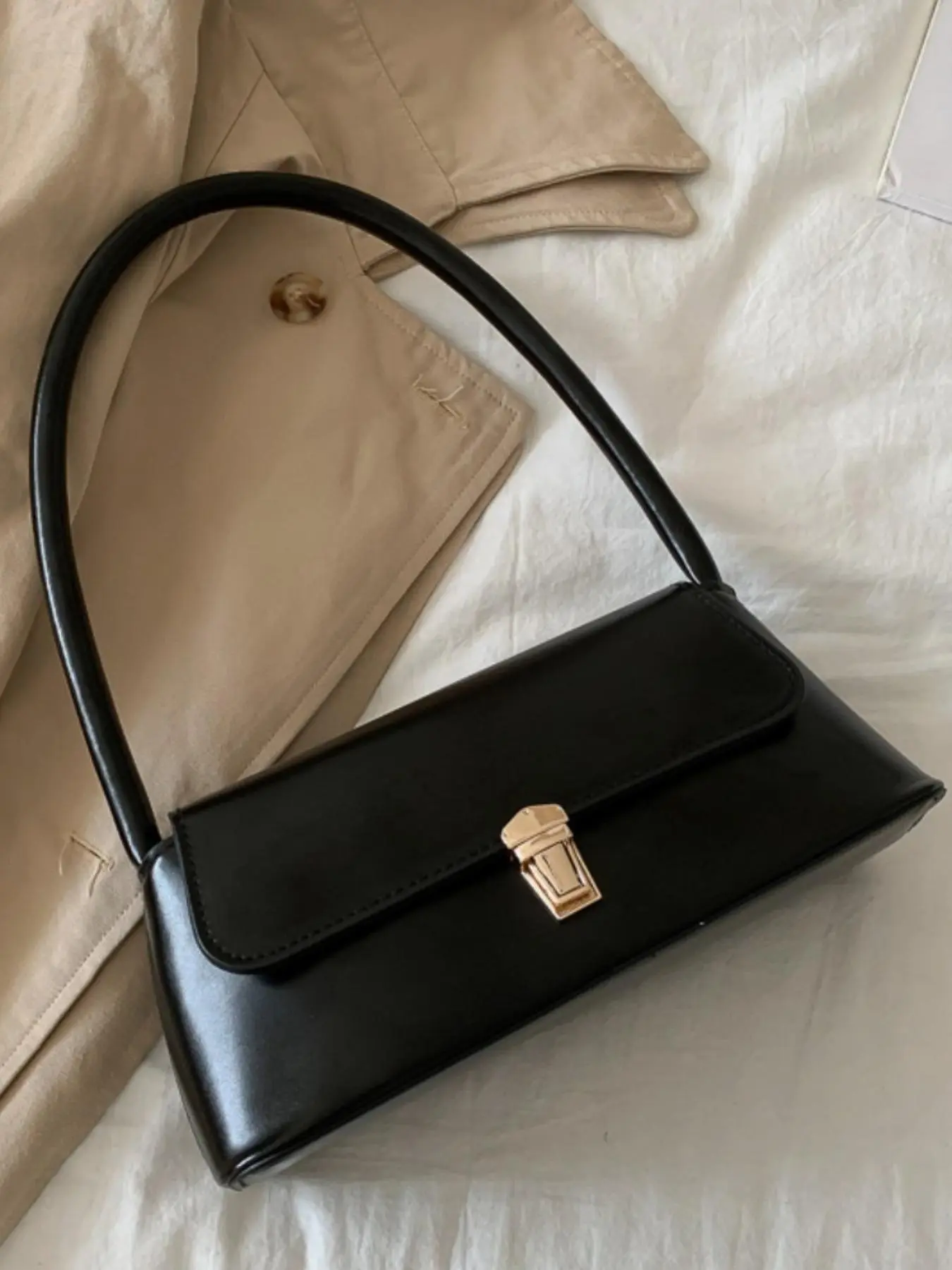 Women's Fashionable Solid Color Shoulder Bag, Simple Plain Buckle Decorated Crossbody Bag For Daily Used