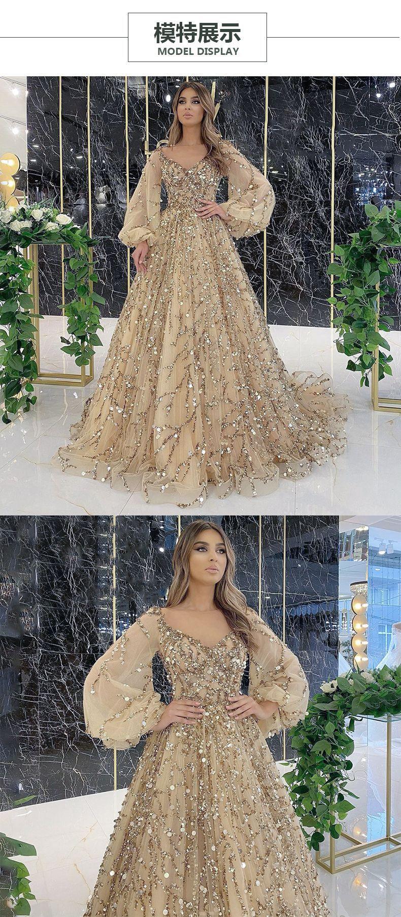 Product Introduction of 2025 new gold heavy industry beads luxury evening dress sexy Cosmopolitan Queen long dress yq7109 4