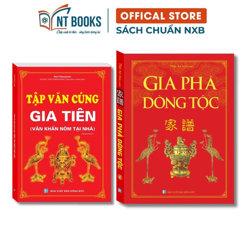 Sách - Combo Tập văn cúng gia tiên Văn khấn nôm tại nhà + Gia phả dòng tộc - Bìa Cứng - NXB Hồng Đức - MT