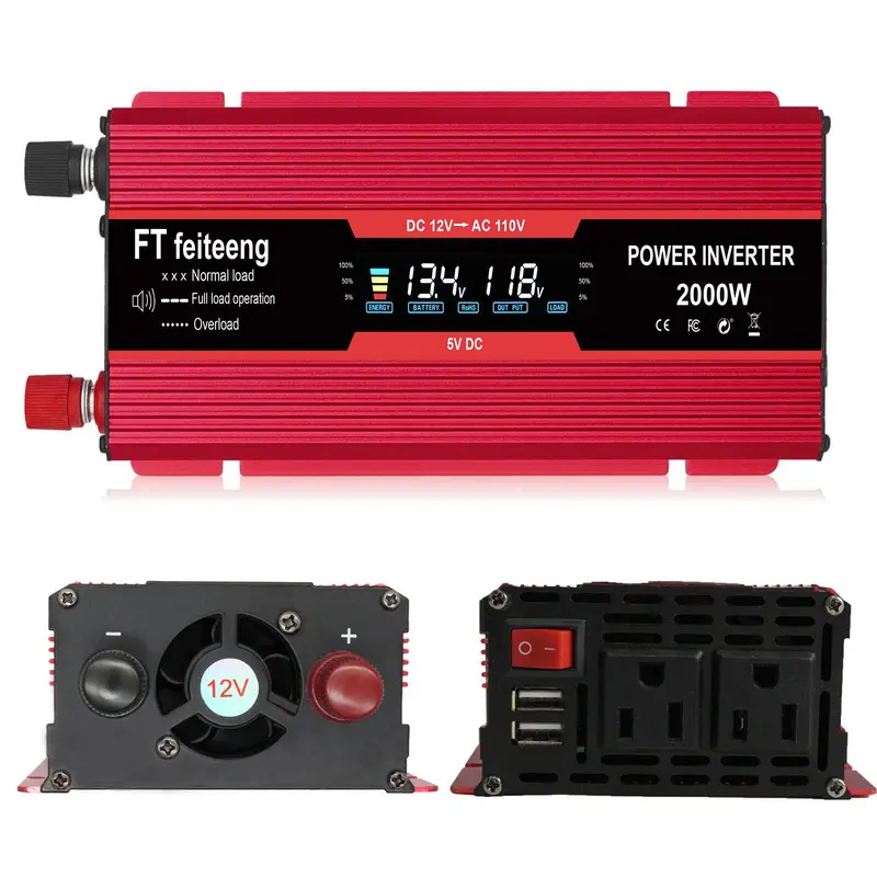 900W 2000W Car Power Inverter, 1 Count DC 24V to AC 110V 120V Converter, LCD Display with Dual USB Ports for Device Charging 3