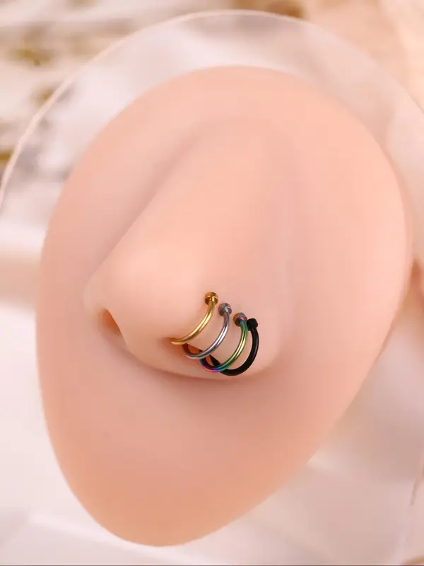 Simple C-shaped Nose Ring (4counts), Stainless Steel Fake Nose Ring for Women & Girls, Fashion Jewelry for Party, Daily Clothing Decor, Birthday Gift 2