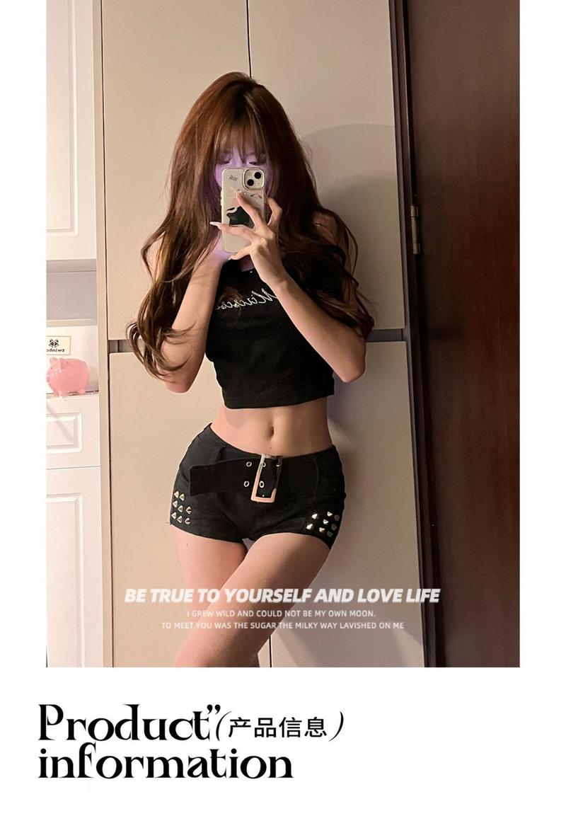 Product Introduction of Pants for Women Summer Super Short Shorts Low Waisted Shorts New Western Style Hot Girl High Waist Slim Sexy Korean Style Hot Pants Rivet 3