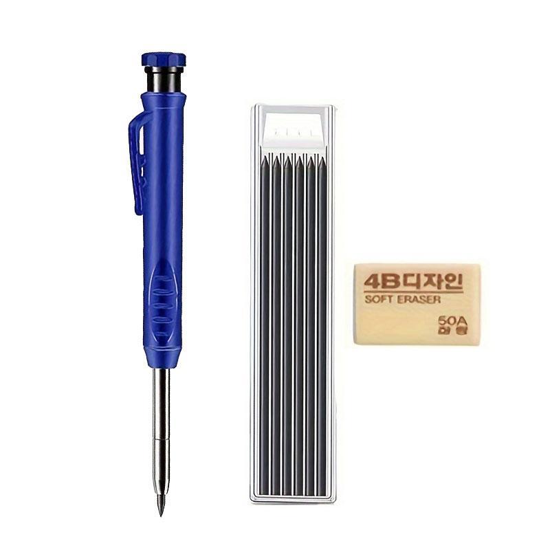 Woodworking Marker Pen Set, 3 Counts/set Long Head Deep Hole Marker Pen & Refill & Eraser, Adjustable Quick Dry Marker Pen, Professional Woodworking Marker Pen for Home and Office 1