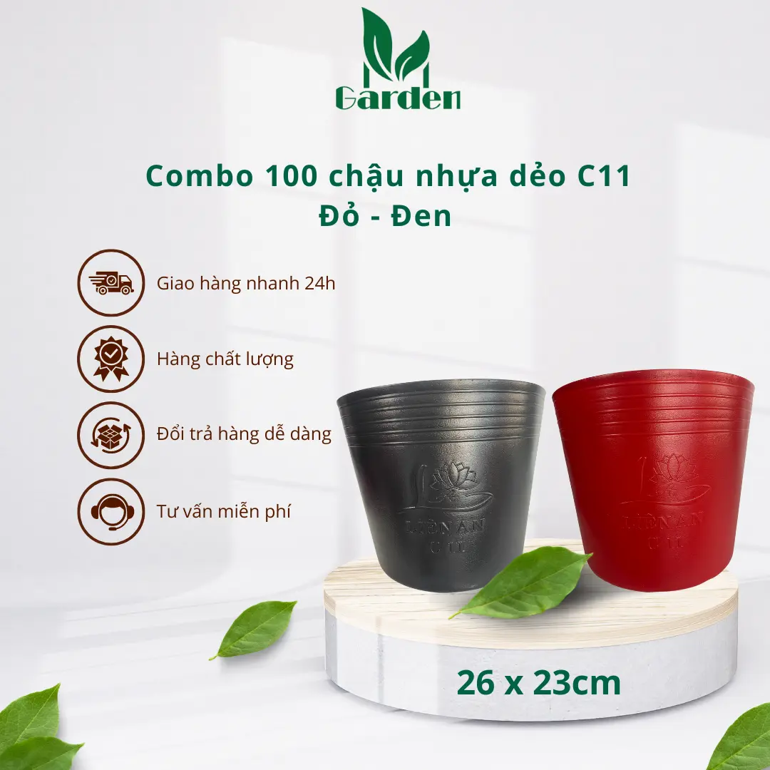 Combo 100 chậu C11 Đen - Đỏ ( 26 x 23cm ) Loại Tốt