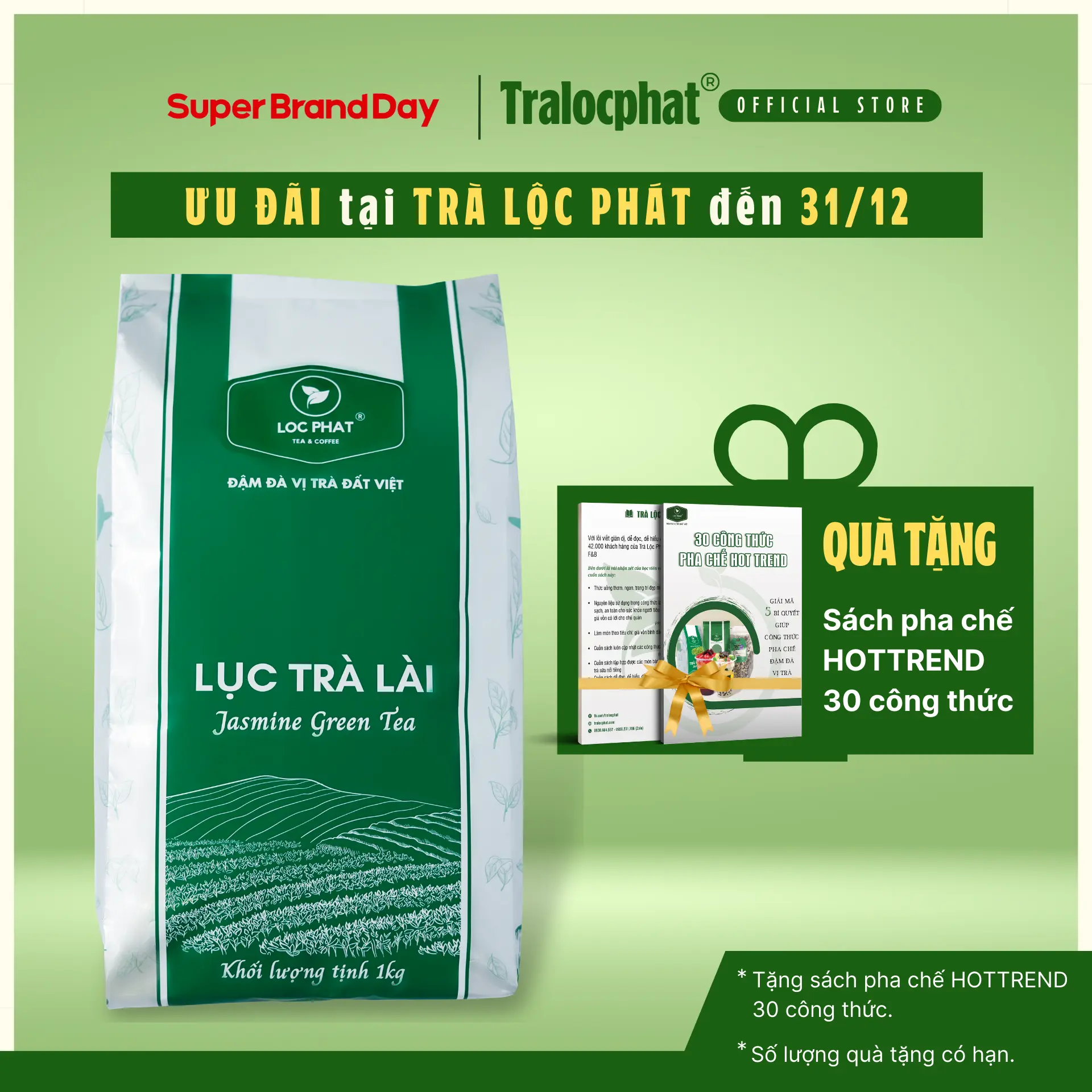 Lục Trà Lài Lộc Phát - 1KG - Dùng Để Pha Chế Đồ Uống, Trà Sữa, Trà Trái Cây, Nước Trà, Tea
