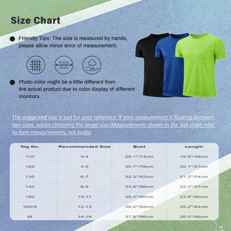 Vastwit Kids Boys 3 Pack Sports T-shirts Quick Dry Basketball Football Practice Tee Gym Running Tops 7