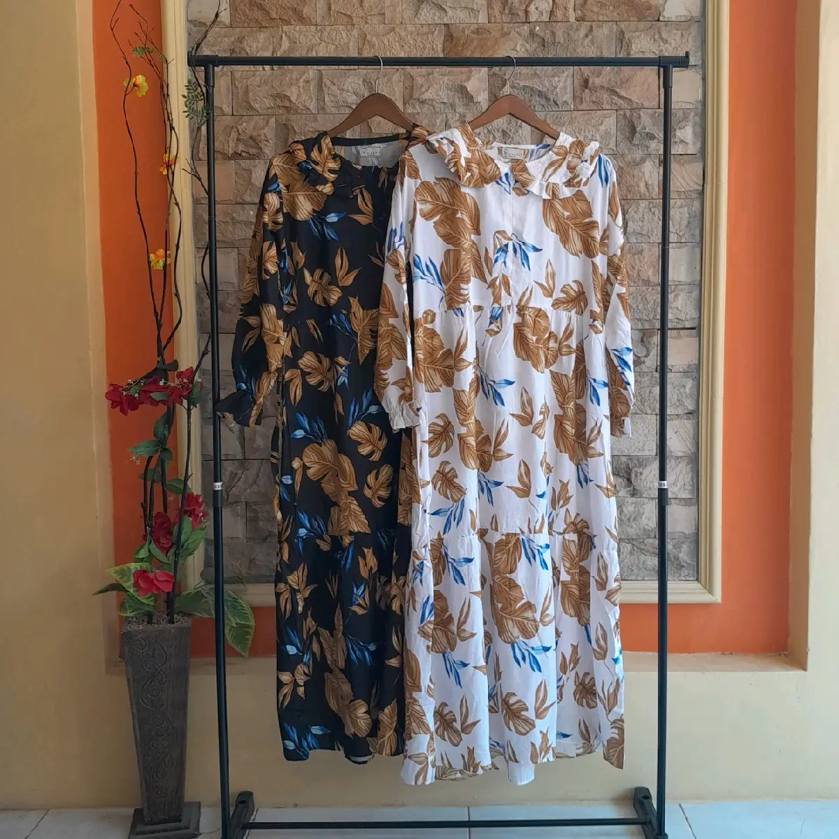 LEAFY DRESS GAMIS RAYON KERAH KOREA BUSUI FRIENDLY
