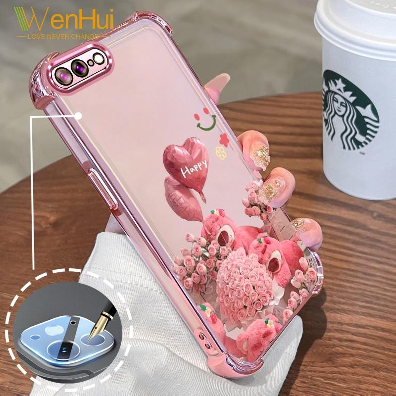 Ốp Điện Thoại Cho iPhone 7 Plus Và iPhone 8 Plus, WenHui, Mạ Điện, Thiết Kế Hoa Hồng Hoạt Hình, Màu Hồng, Với Màng Bảo Vệ Ống Kính Ốp Mềm TPU Silicon Gấu Nhỏ Dễ Thương, Túi Khí Bốn Góc, Chống Sốc, Số 48170 Đi Kèm Với Phim Ốp Điện Thoại