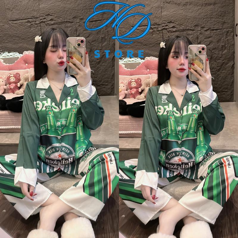DƯỚI 58Kg Dưới 1’63 [ Mẫu Tết ] Đồ Bộ Nữ Lụa Latin Mặc Nhà Áo Tay Dài Thiết Kế Ken Xanh Ger Đỏ Đồ ngủ Bộ Ngủ Pijama Lịch Nho - HD STORE 6